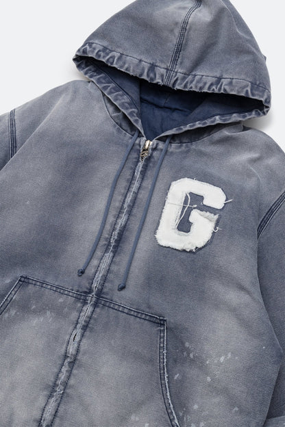 GROCERY WASHED CANVAS HOODED WORK JACKET/ FROSTY BLUE - GROGROCERY