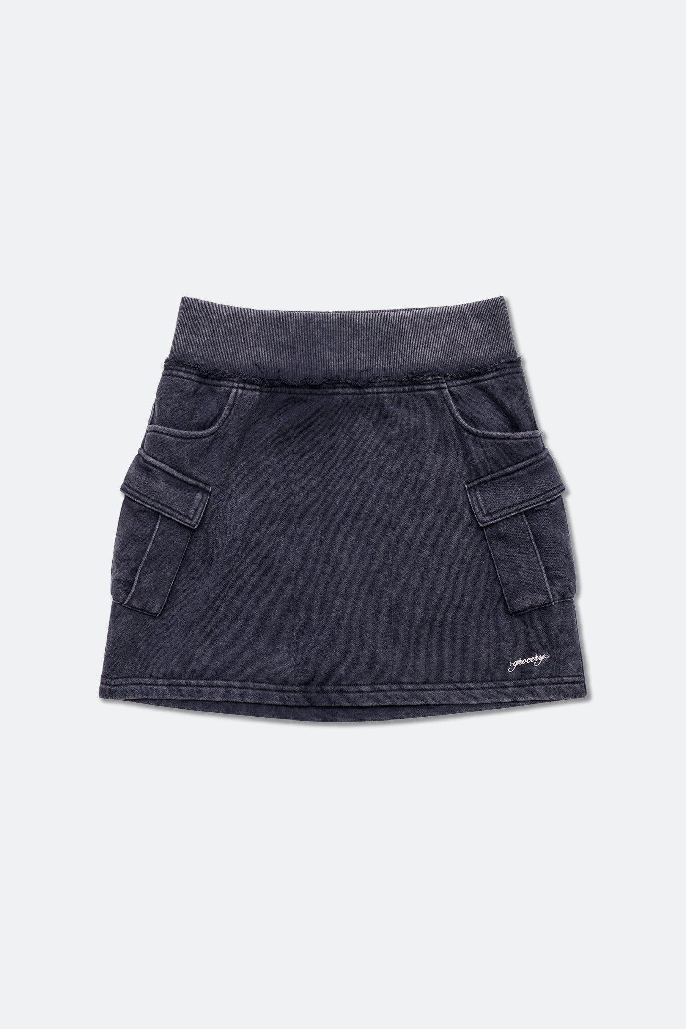 GROCERY WASHED CARGO MINI SWEAT SKIRT/ BLACK - GROGROCERY