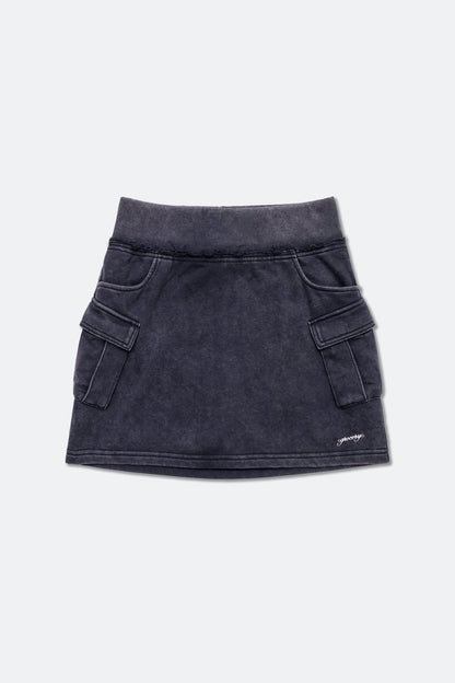 GROCERY WASHED CARGO MINI SWEAT SKIRT/ BLACK - GROGROCERY