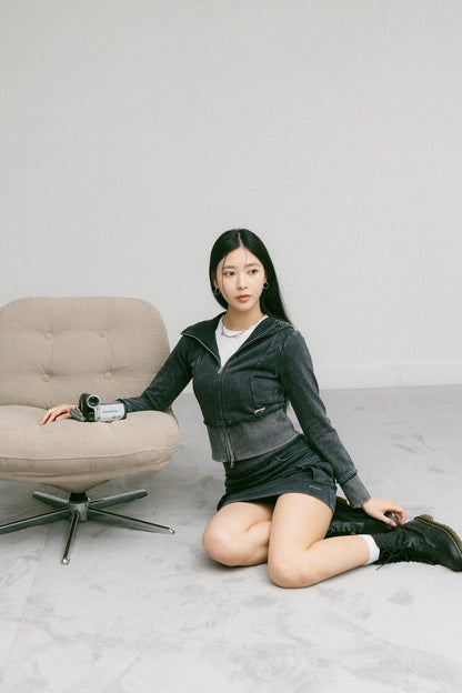 GROCERY WASHED CARGO MINI SWEAT SKIRT/ BLACK - GROGROCERY
