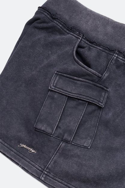 GROCERY WASHED CARGO MINI SWEAT SKIRT/ BLACK - GROGROCERY
