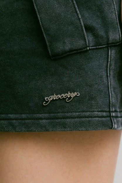 GROCERY WASHED CARGO MINI SWEAT SKIRT/ BLACK - GROGROCERY