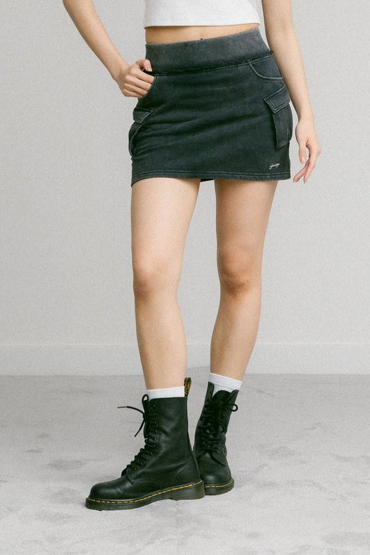 GROCERY WASHED CARGO MINI SWEAT SKIRT/ BLACK - GROGROCERY