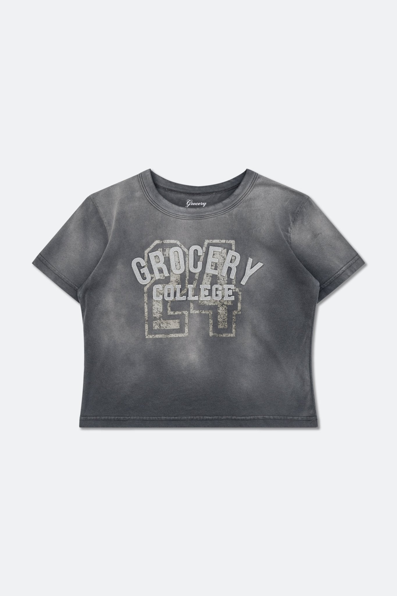 GROCERY WASHED COLLEGE BABY TEE/ FADED GREY - GROGROCERY
