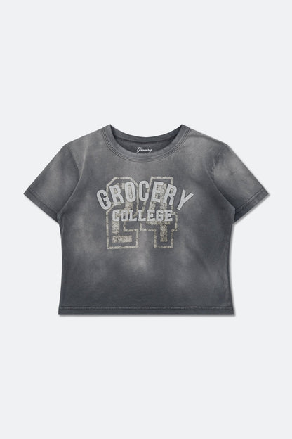 GROCERY WASHED COLLEGE BABY TEE/ FADED GREY - GROGROCERY