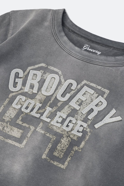 GROCERY WASHED COLLEGE BABY TEE/ FADED GREY - GROGROCERY