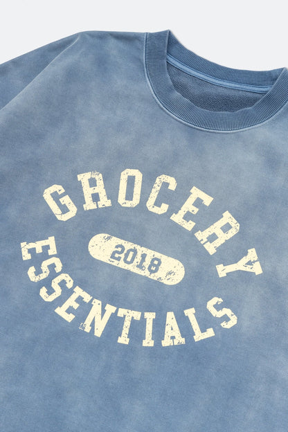 GROCERY WASHED COLLEGE LOGO CREWNECK SWEATER/ FADED BLUE - GROGROCERY