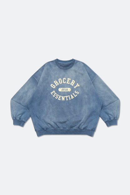 GROCERY WASHED COLLEGE LOGO CREWNECK SWEATER/ FADED BLUE - GROGROCERY