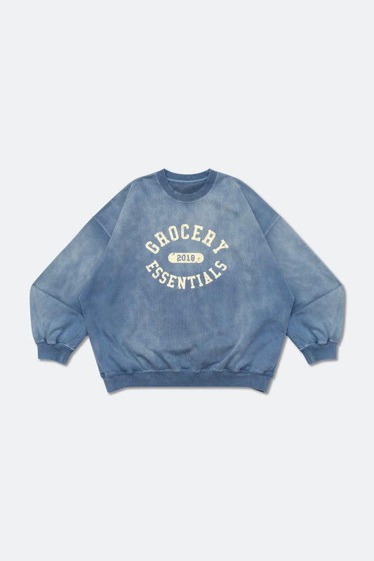 GROCERY WASHED COLLEGE LOGO CREWNECK SWEATER/ FADED BLUE - GROGROCERY
