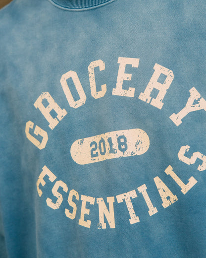 GROCERY WASHED COLLEGE LOGO CREWNECK SWEATER/ FADED BLUE - GROGROCERY
