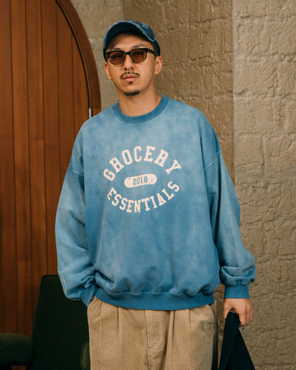 GROCERY WASHED COLLEGE LOGO CREWNECK SWEATER/ FADED BLUE - GROGROCERY