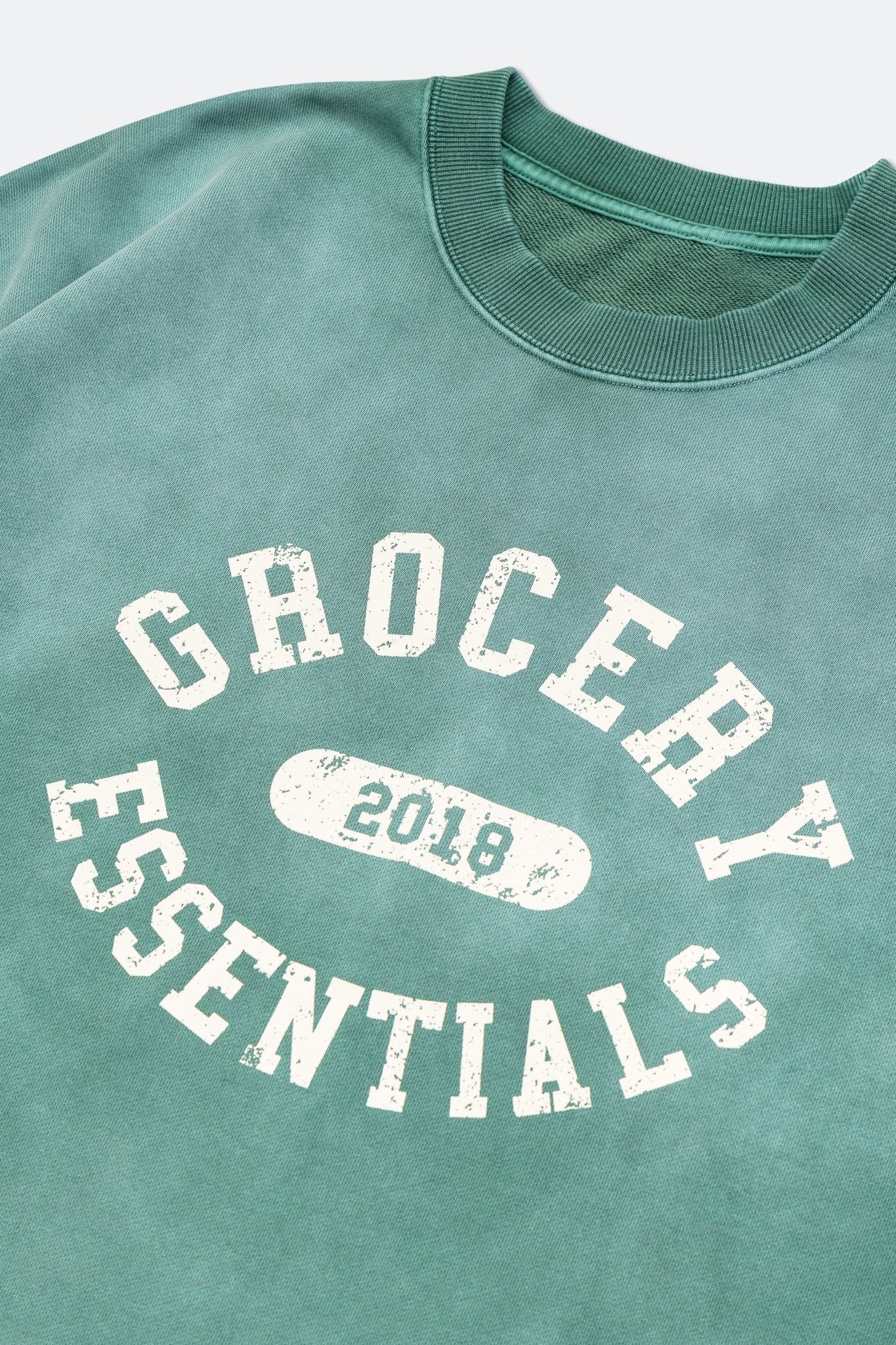 GROCERY WASHED COLLEGE LOGO CREWNECK SWEATER/ FADED GREEN - GROGROCERY