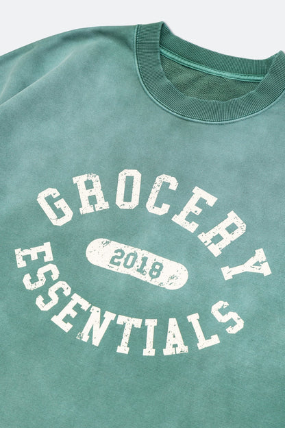 GROCERY WASHED COLLEGE LOGO CREWNECK SWEATER/ FADED GREEN - GROGROCERY