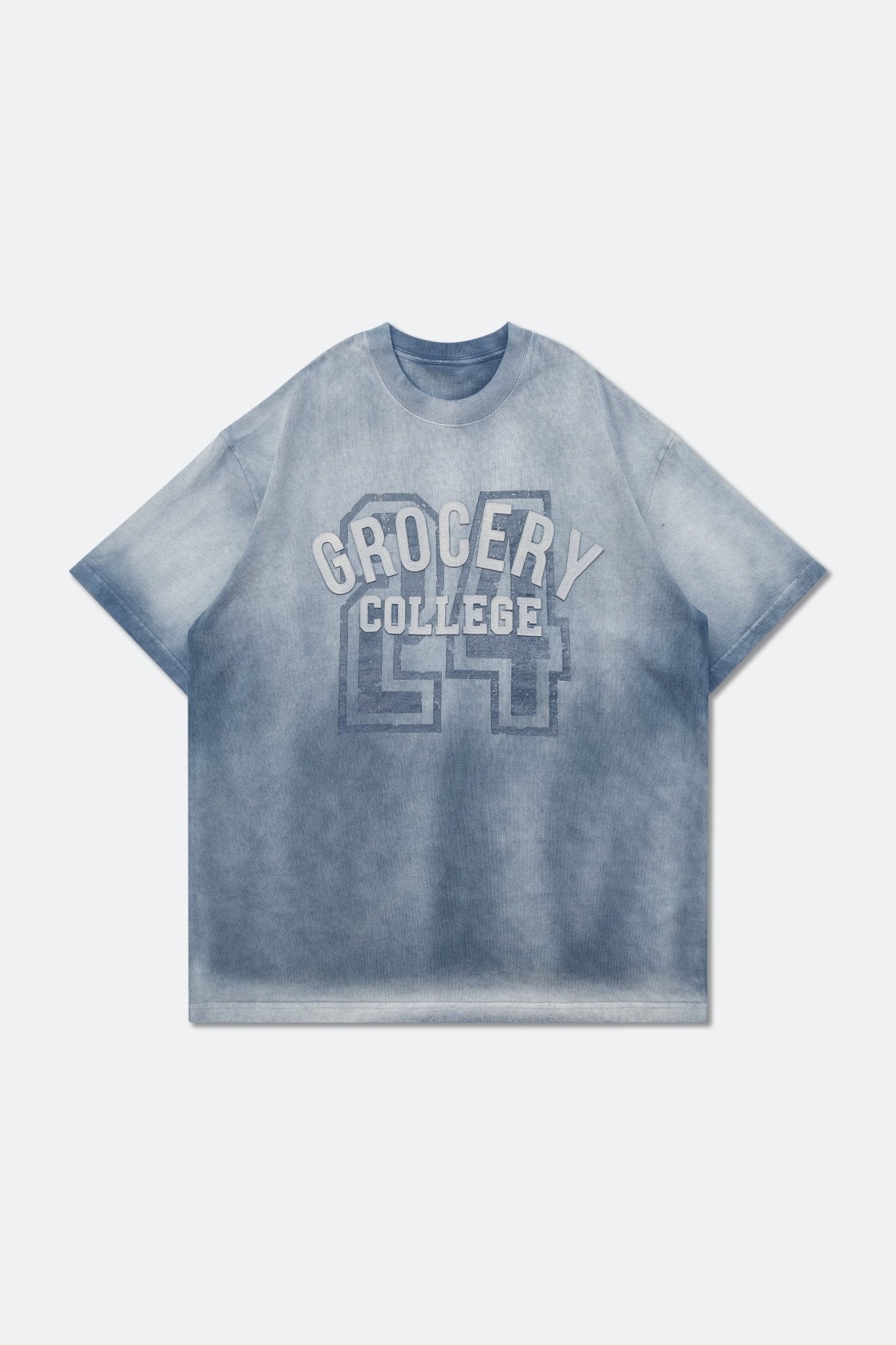 GROCERY WASHED COLLEGE PATCHWORK GRAPHIC TEE/ SUN FADED BLUE - GROGROCERY
