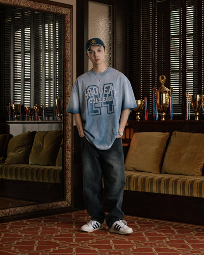 GROCERY WASHED COLLEGE PATCHWORK GRAPHIC TEE/ SUN FADED BLUE - GROGROCERY
