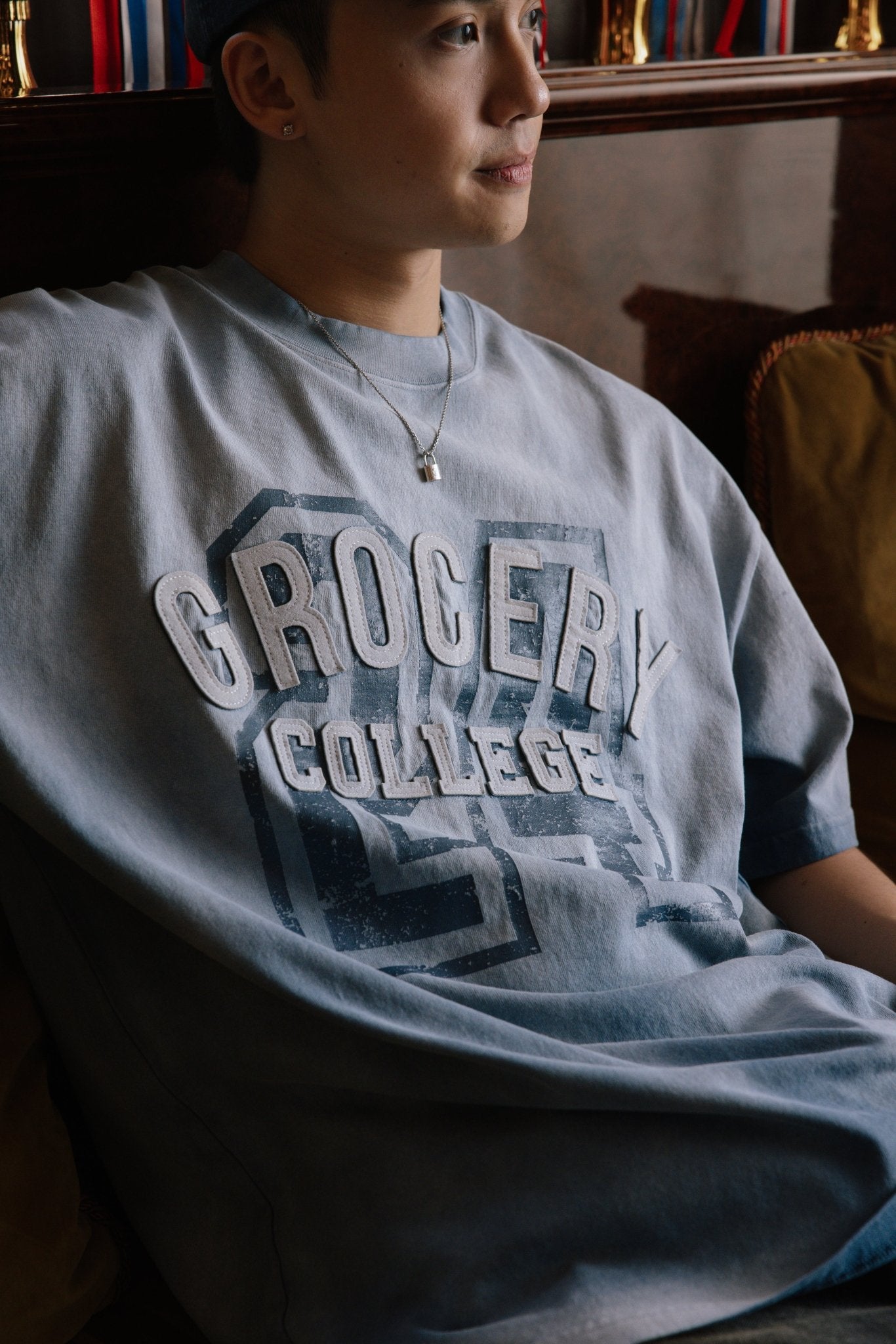 GROCERY WASHED COLLEGE PATCHWORK GRAPHIC TEE/ SUN FADED BLUE - GROGROCERY