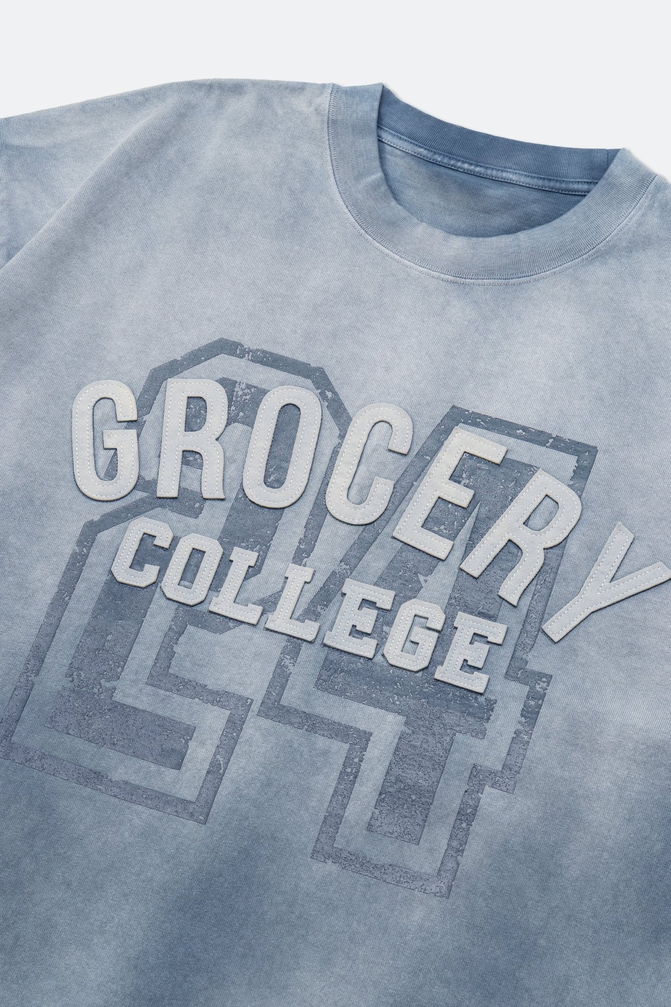 GROCERY WASHED COLLEGE PATCHWORK GRAPHIC TEE/ SUN FADED BLUE - GROGROCERY