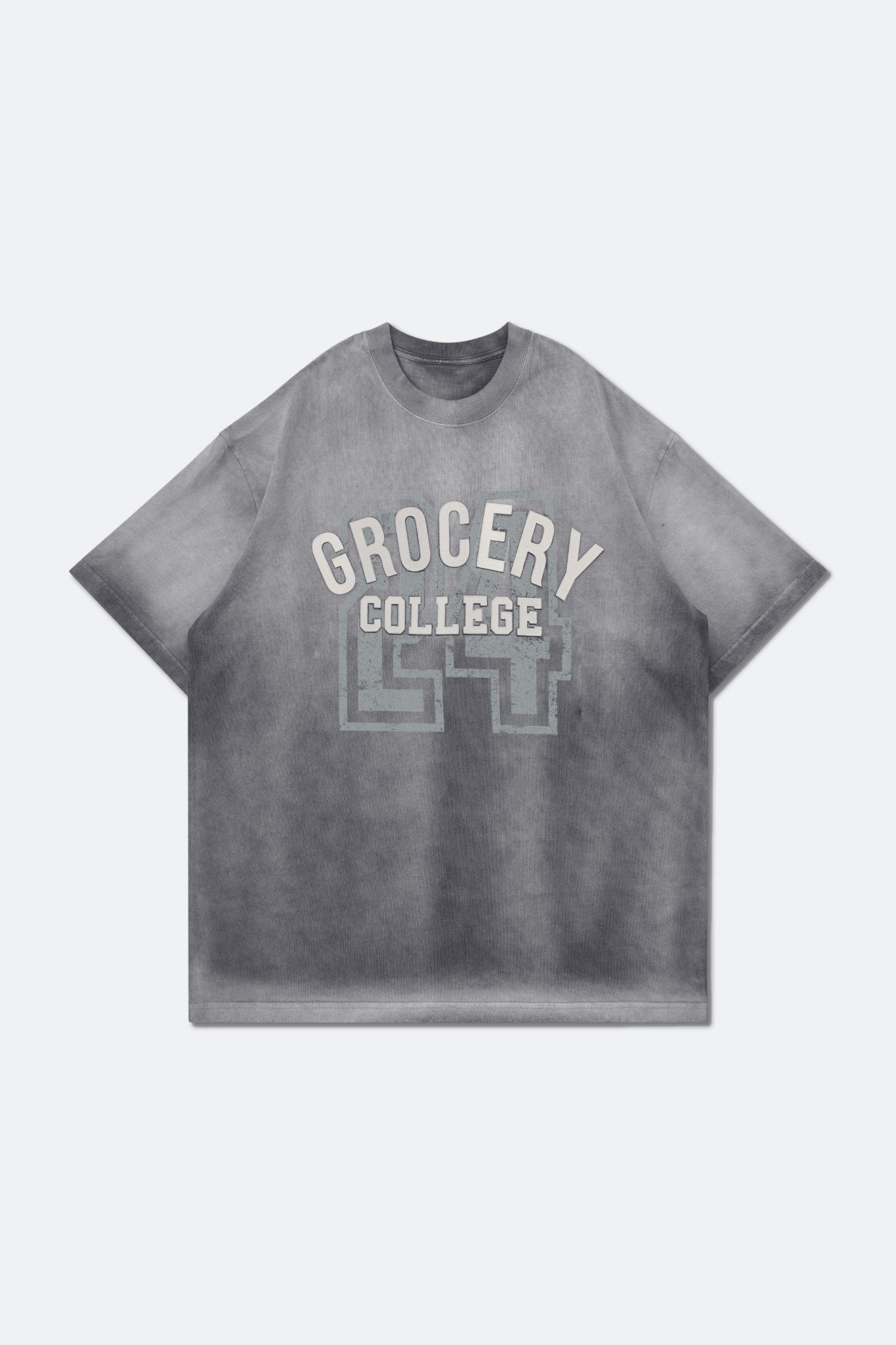 GROCERY WASHED COLLEGE PATCHWORK GRAPHIC TEE/ SUN FADED GREY - GROGROCERY