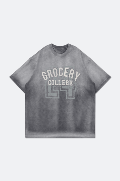 GROCERY WASHED COLLEGE PATCHWORK GRAPHIC TEE/ SUN FADED GREY - GROGROCERY