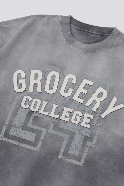 GROCERY WASHED COLLEGE PATCHWORK GRAPHIC TEE/ SUN FADED GREY - GROGROCERY
