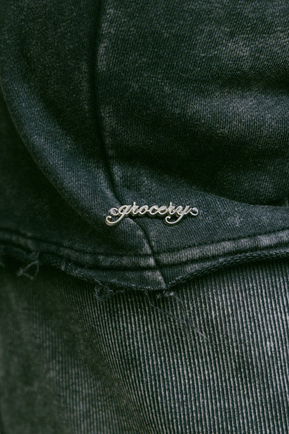 GROCERY WASHED CROPPED ZIP UP HOODIE/ BLACK - GROGROCERY