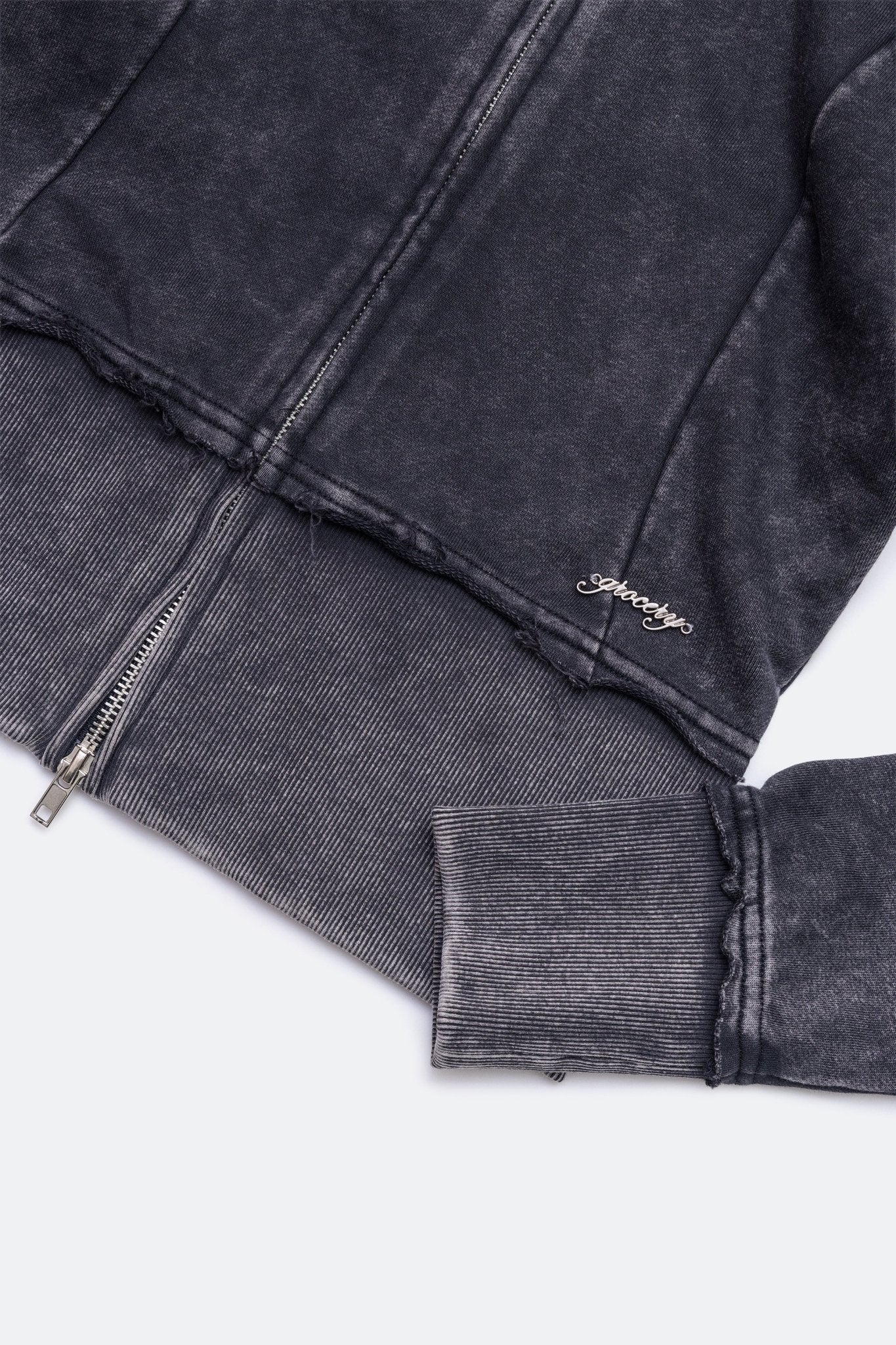 GROCERY WASHED CROPPED ZIP UP HOODIE/ BLACK - GROGROCERY