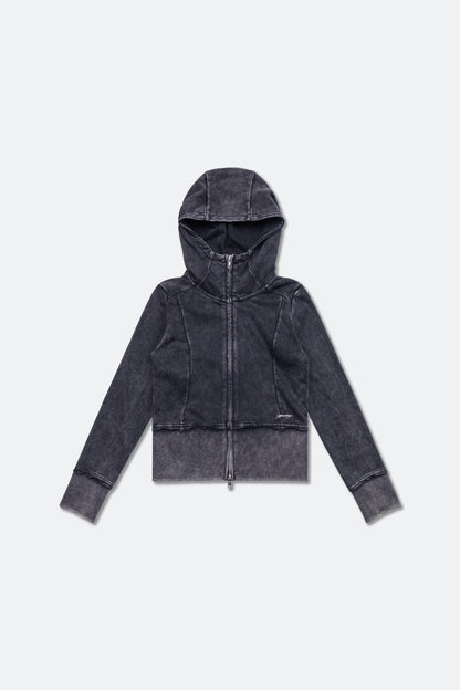 GROCERY WASHED CROPPED ZIP UP HOODIE/ BLACK - GROGROCERY