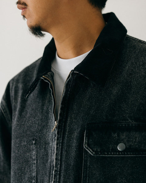 GROCERY WASHED DENIM CHORE JACKET/ BLACK - GROGROCERY