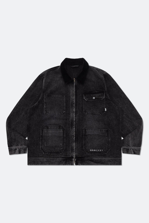 GROCERY WASHED DENIM CHORE JACKET/ BLACK - GROGROCERY