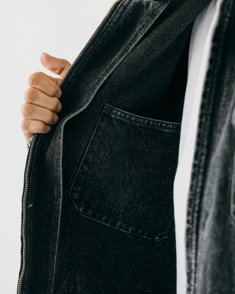 GROCERY WASHED DENIM CHORE JACKET/ BLACK - GROGROCERY