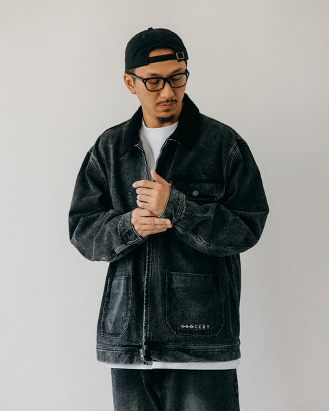 GROCERY WASHED DENIM CHORE JACKET/ BLACK - GROGROCERY