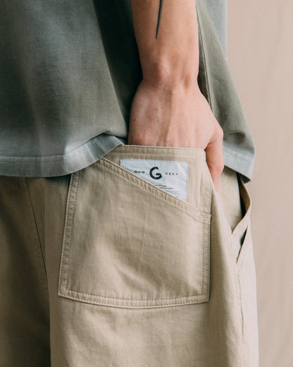 GROCERY WASHED DOUBLE POCKET DISTRESSED CHINO SHORTS/ KHAKI - GROGROCERY