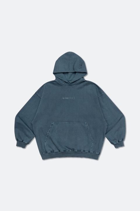 GROCERY WASHED EMBROIDERY LOGO HOODIE/ TEAL - GROGROCERY