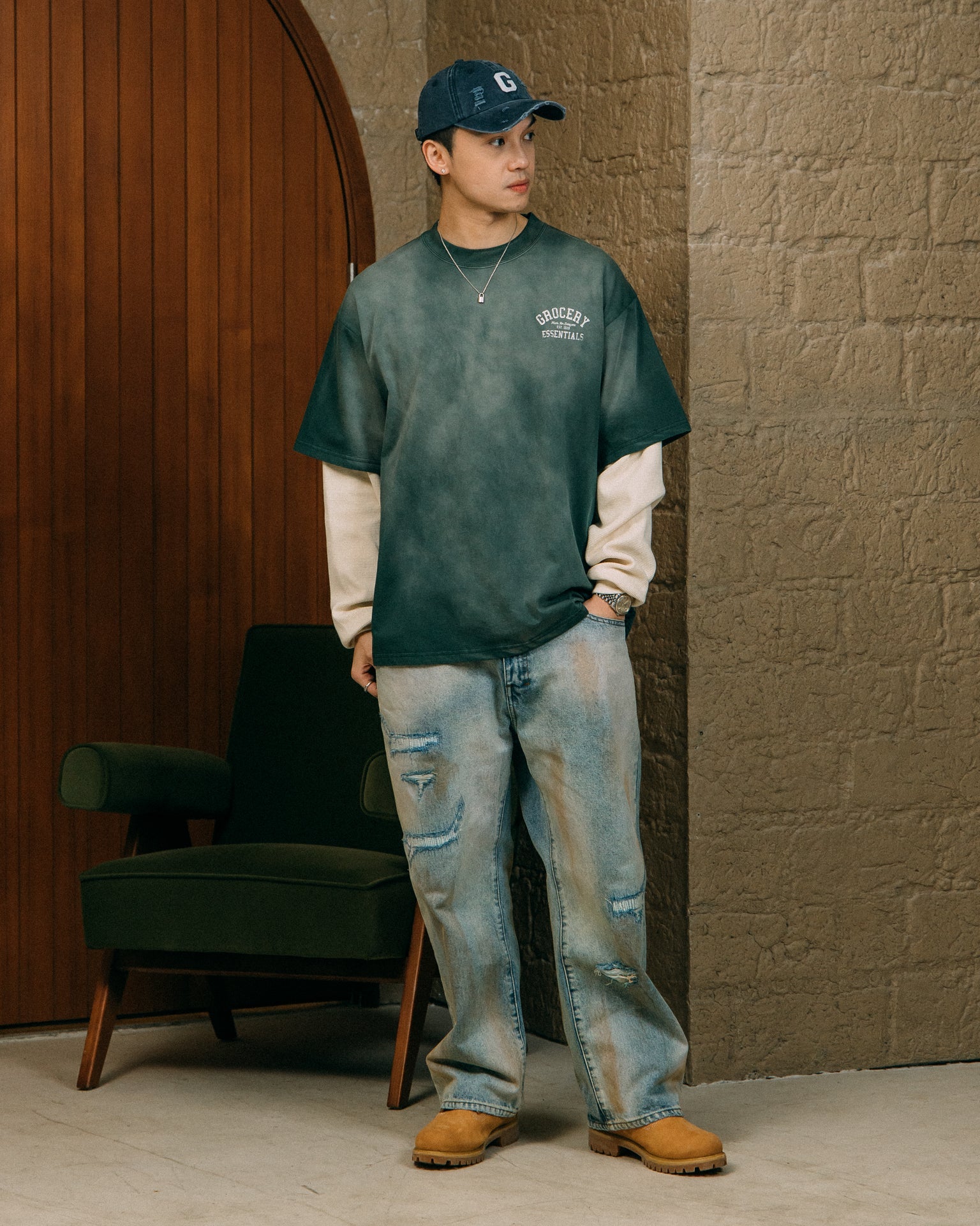 GROCERY WASHED LAYERED LONG TOP/ FADED GREEN - GROGROCERY