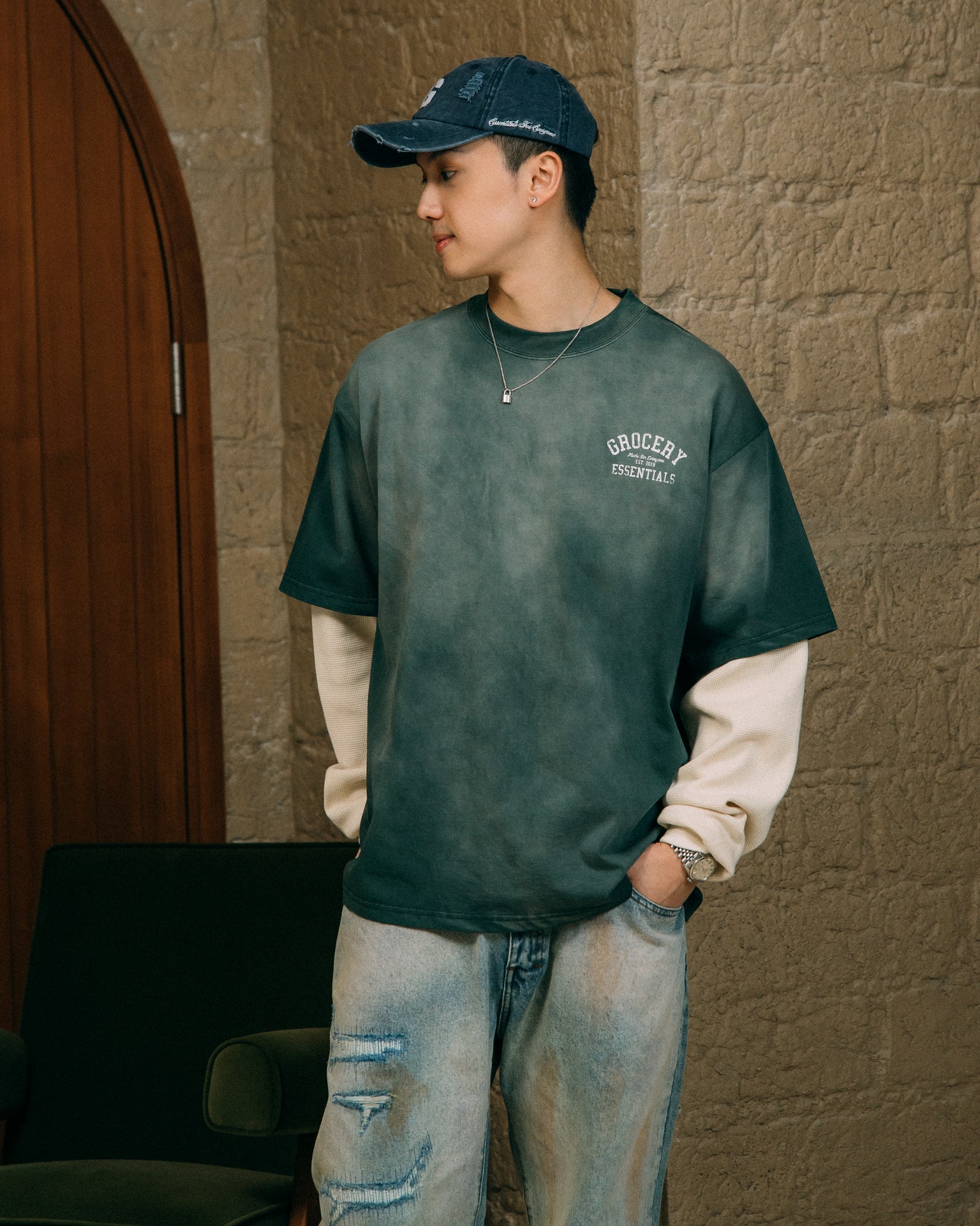 GROCERY WASHED LAYERED LONG TOP/ FADED GREEN - GROGROCERY