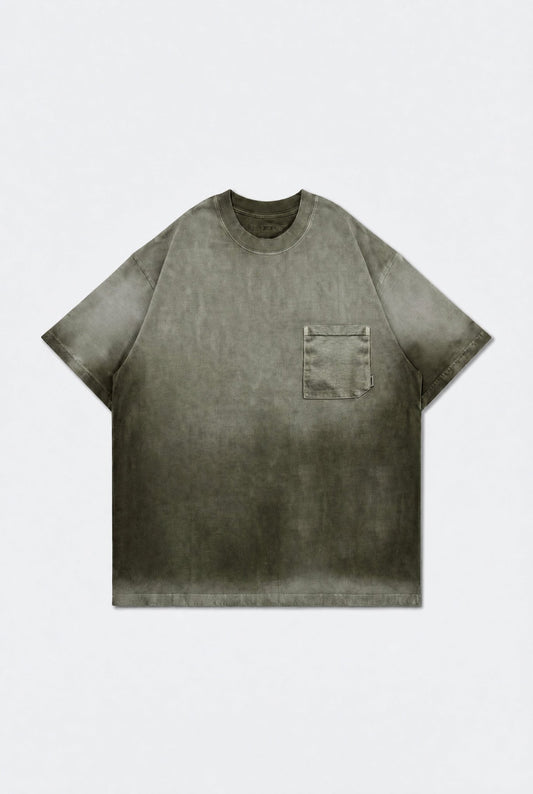 GROCERY WASHED POCKET INVOICE BOXY TEE/ SUN FADE DARK OLIVE - GROGROCERY