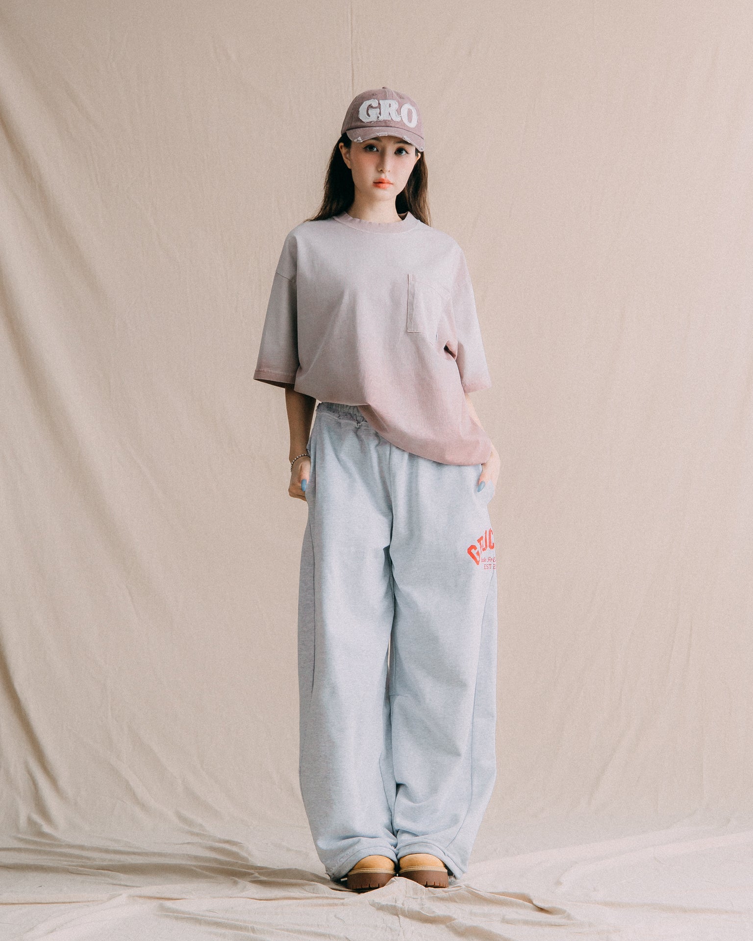 GROCERY WASHED POCKET INVOICE BOXY TEE/ SUN FADE PINK - GROGROCERY