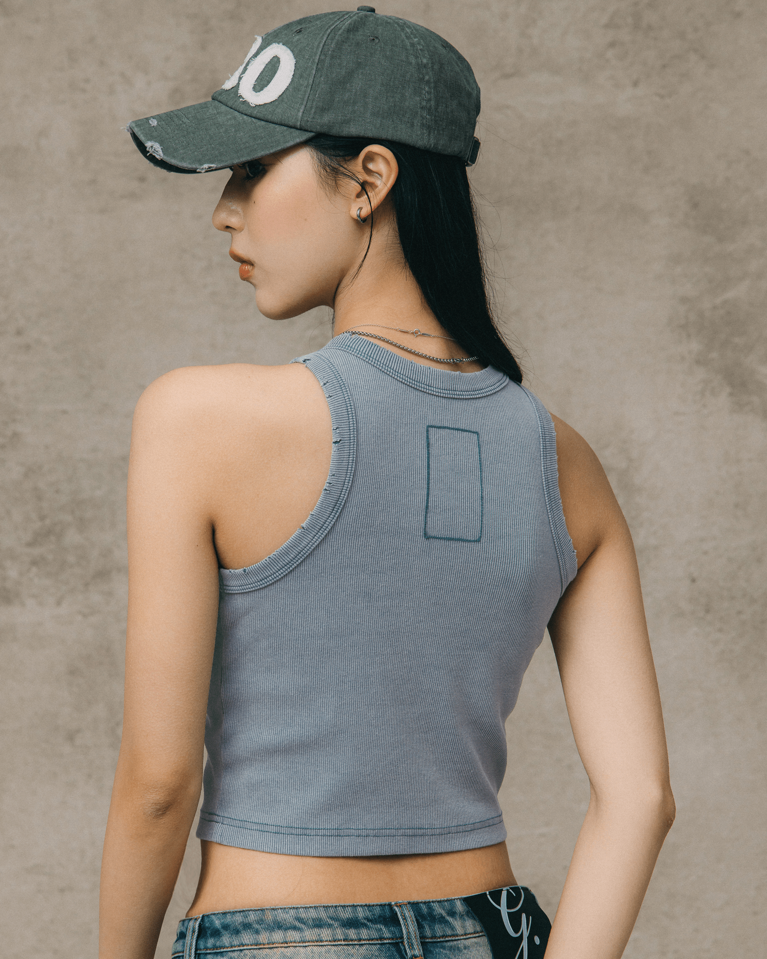 GROCERY WASHED RIBBED TANK TOP/ BLUE - GROGROCERY