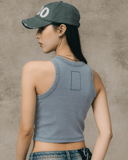 GROCERY WASHED RIBBED TANK TOP/ BLUE - GROGROCERY
