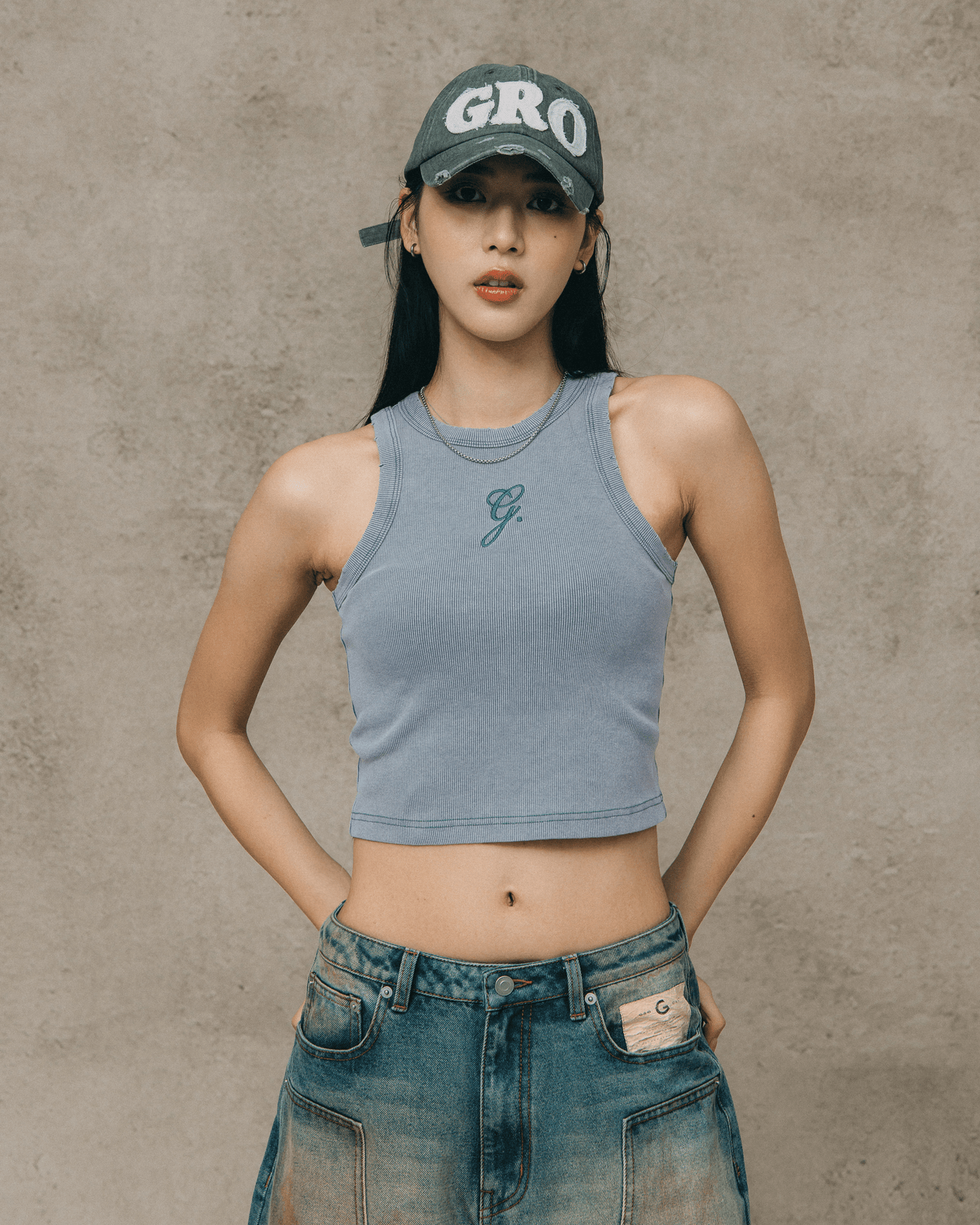GROCERY WASHED RIBBED TANK TOP/ BLUE - GROGROCERY