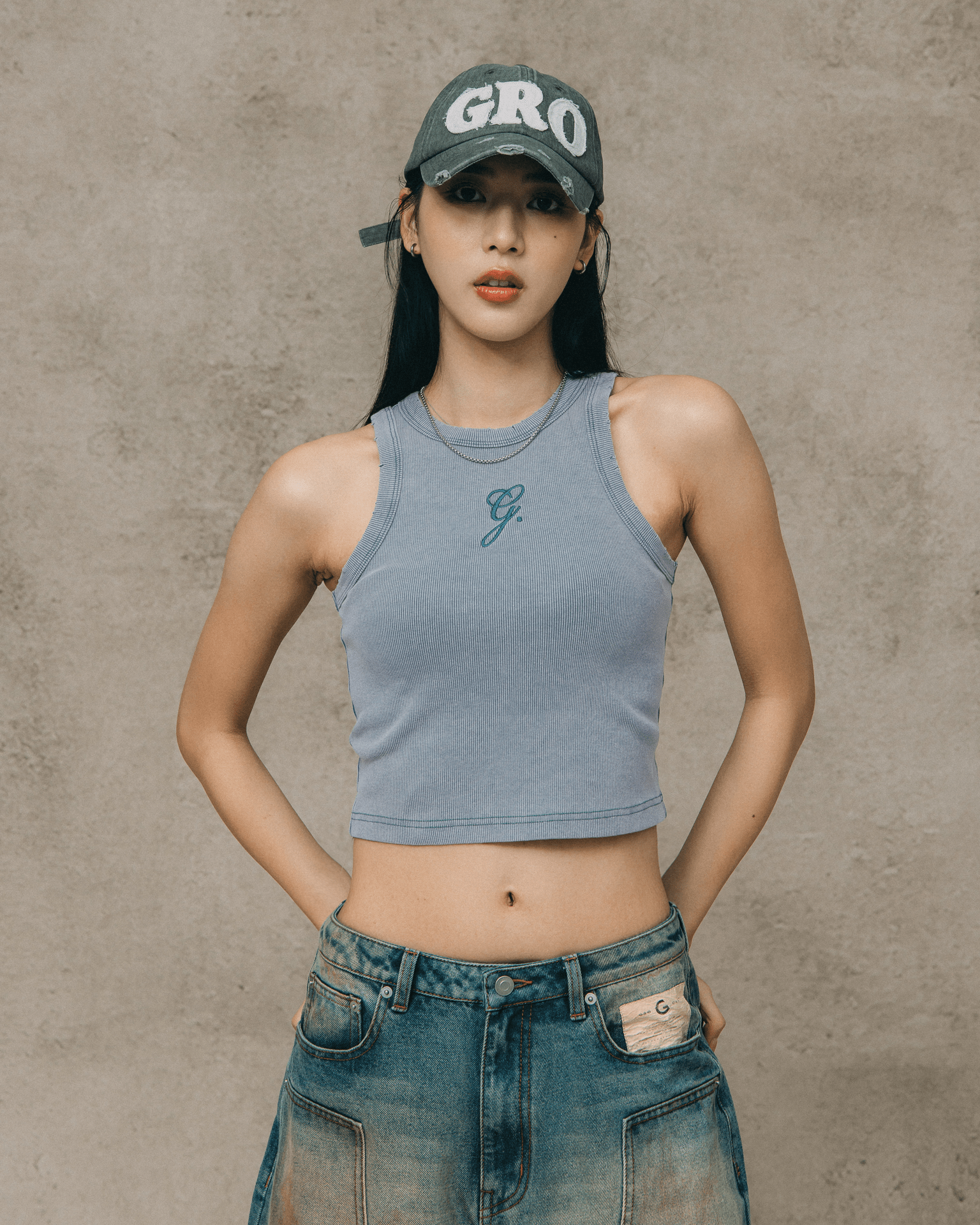 GROCERY WASHED RIBBED TANK TOP/ BLUE - GROGROCERY