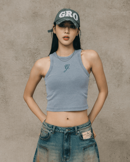 GROCERY WASHED RIBBED TANK TOP/ BLUE - GROGROCERY