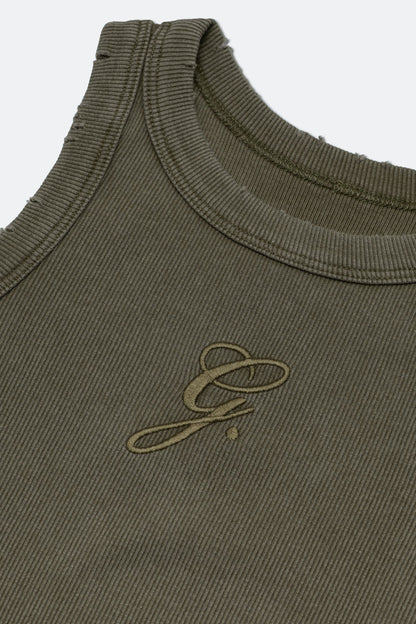 GROCERY WASHED RIBBED TANK TOP/ DARK OLIVE - GROGROCERY