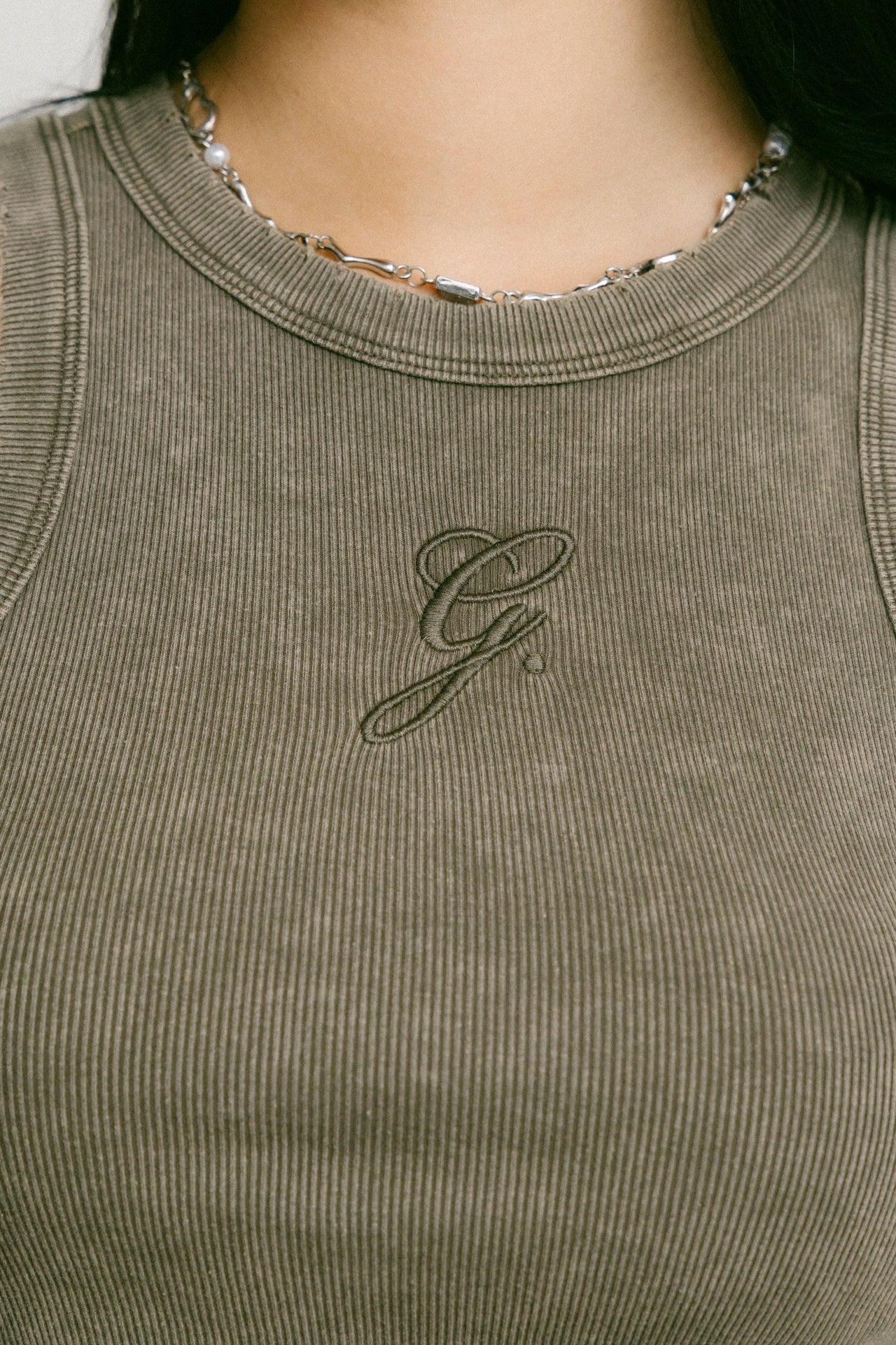 GROCERY WASHED RIBBED TANK TOP/ DARK OLIVE - GROGROCERY