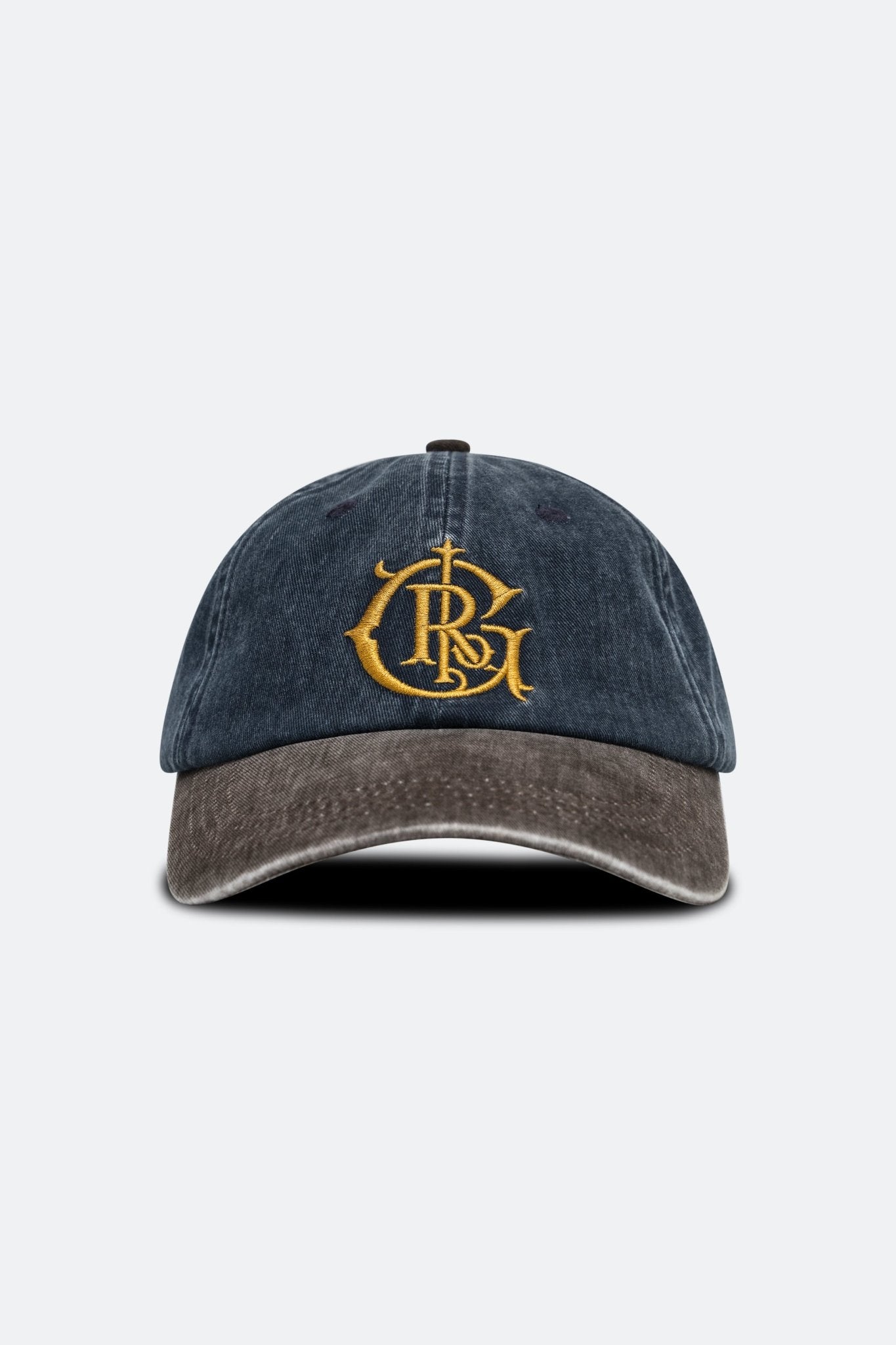 GROCERY WASHED TWO TONE COLLEGE LOGO EMBROIDERY CAP/ NAVY & BROWN - GROGROCERY