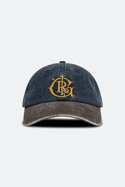 GROCERY WASHED TWO TONE COLLEGE LOGO EMBROIDERY CAP/ NAVY & BROWN - GROGROCERY