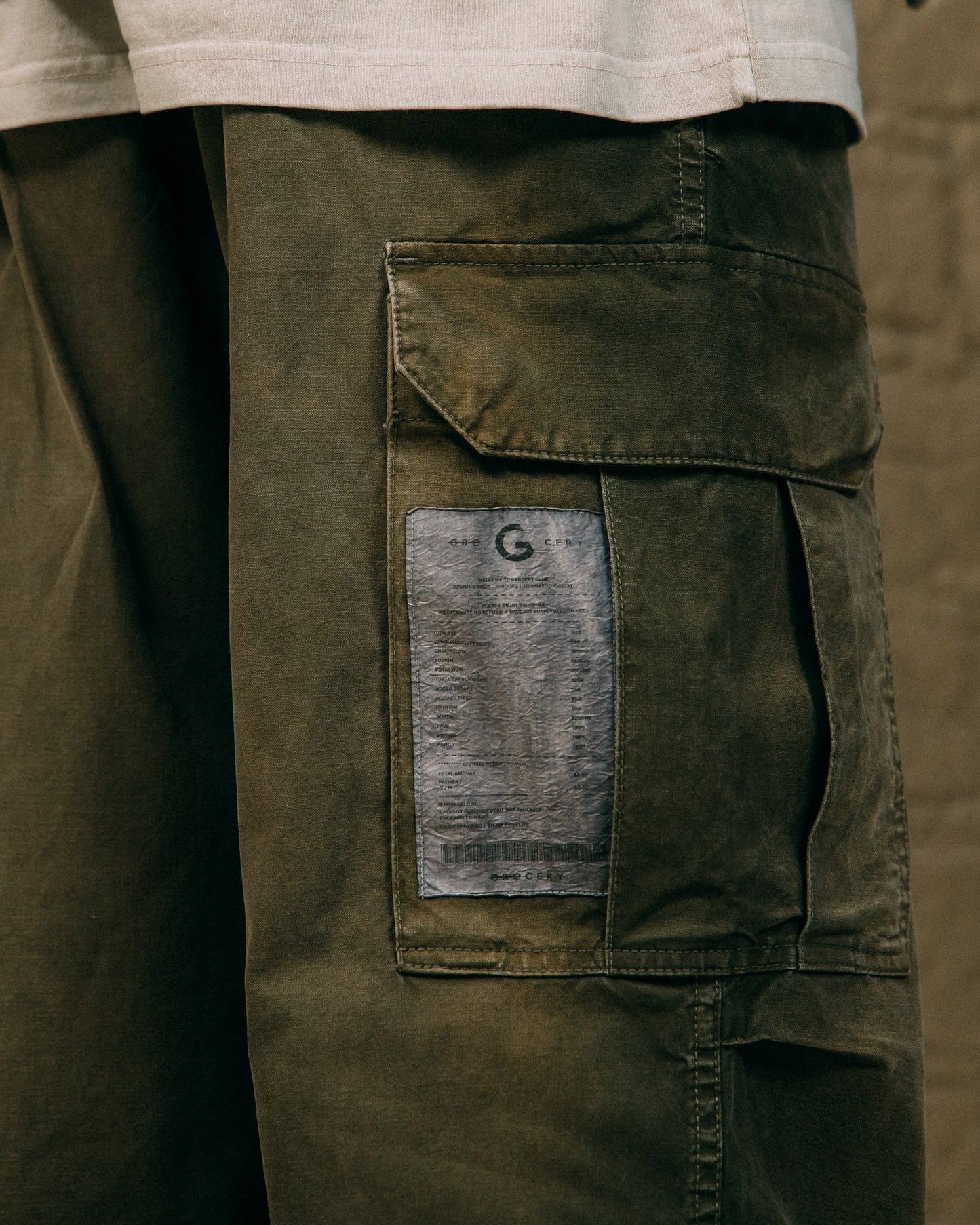 GROCERY WASHED WIDE CARGO PANTS/ FADED DARK OLIVE - GROGROCERY