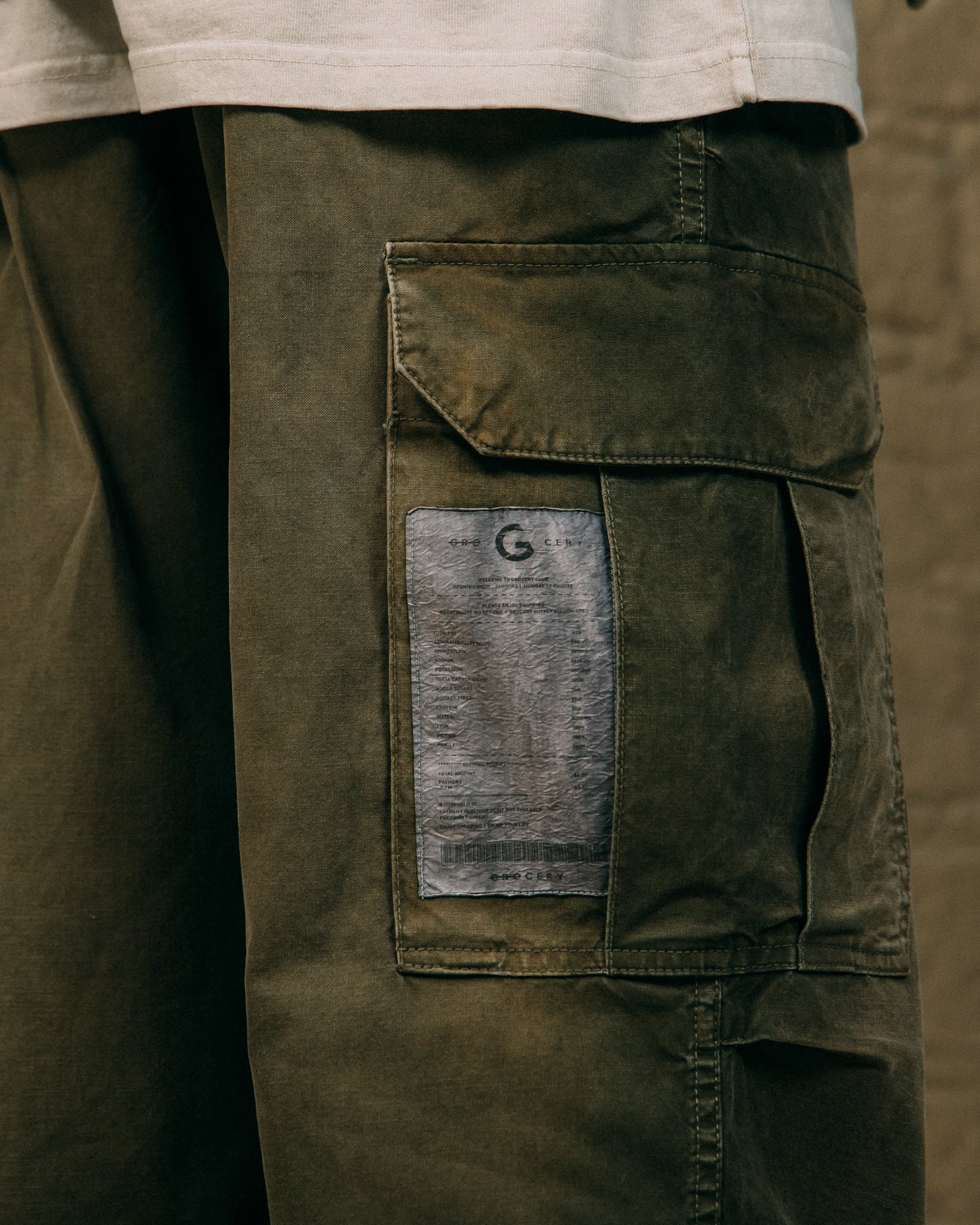 GROCERY WASHED WIDE CARGO PANTS/ FADED DARK OLIVE - GROGROCERY