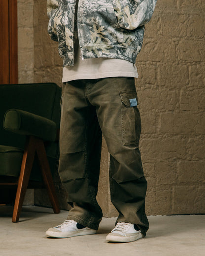 GROCERY WASHED WIDE CARGO PANTS/ FADED DARK OLIVE - GROGROCERY