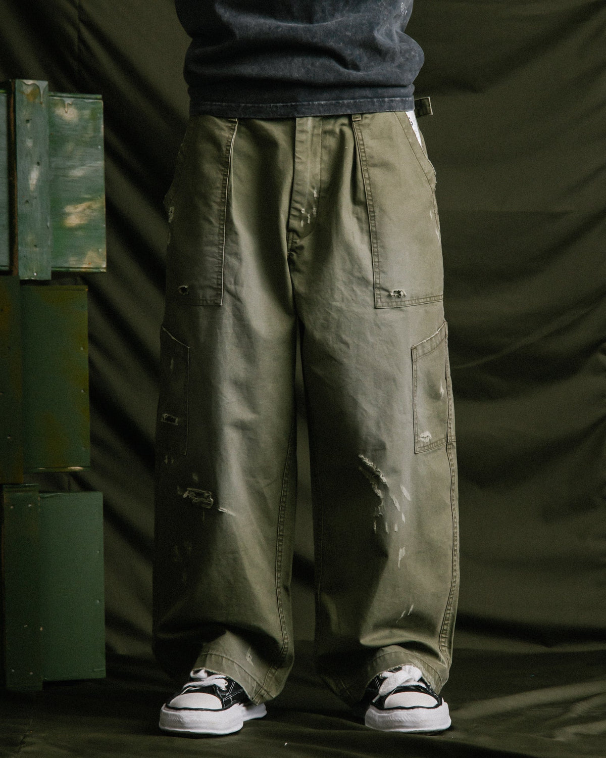 GROCERY WASHED WIDE CHINO PANTS/ OLIVE - GROGROCERY